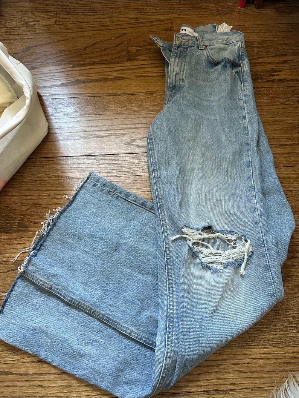 Zara Light Blue Distressed Wide Leg Jeans